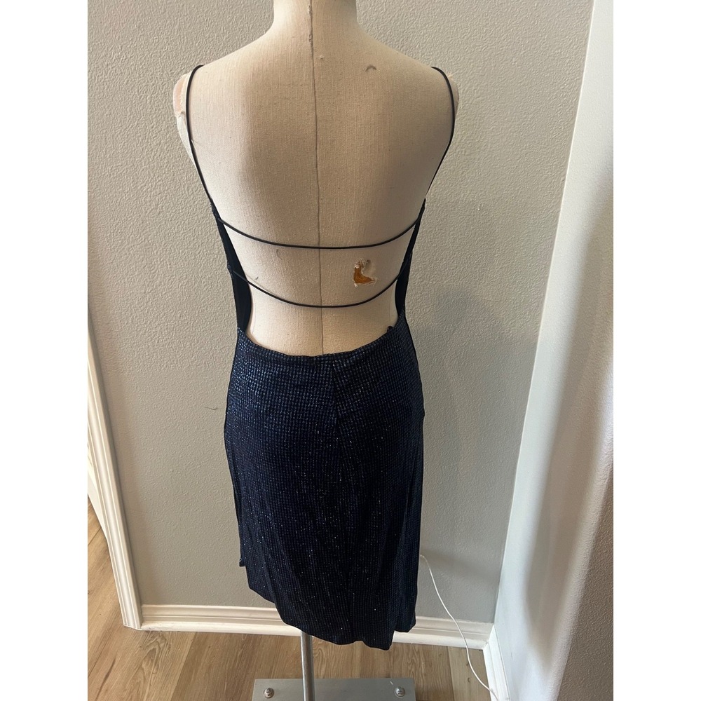 Vintage City Triangles Womens L Navy Blue Sparkle Bodycon Open Back Dress USA - Picture 3 of 5